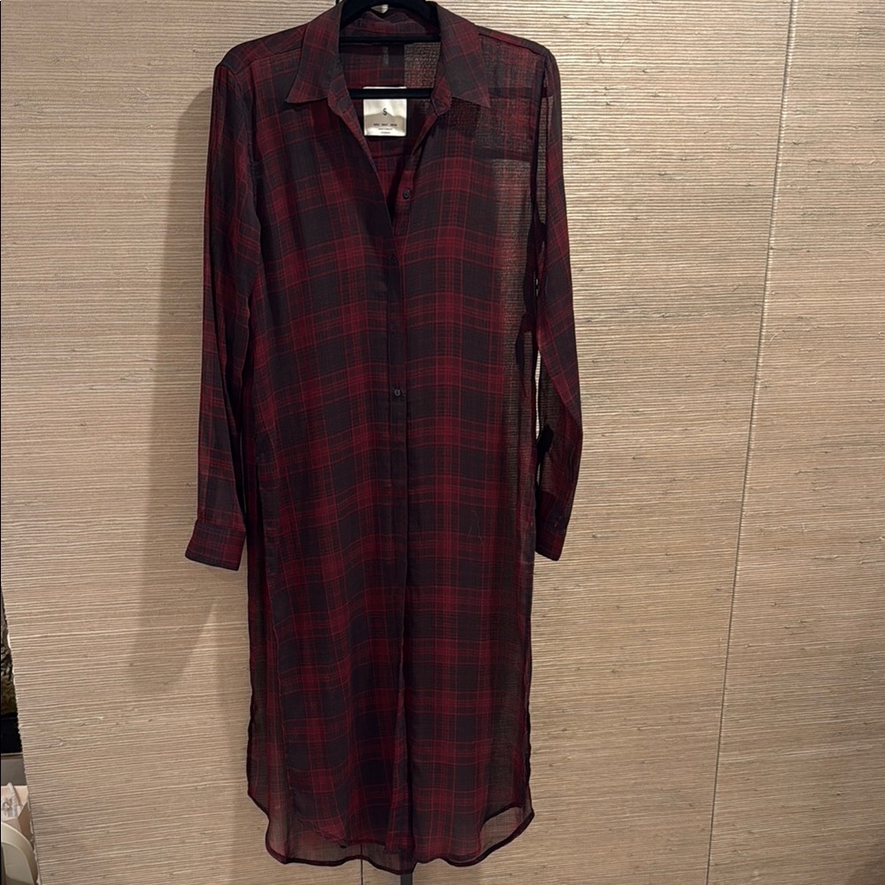 Zara Red Long Sleeve Shirt Dress